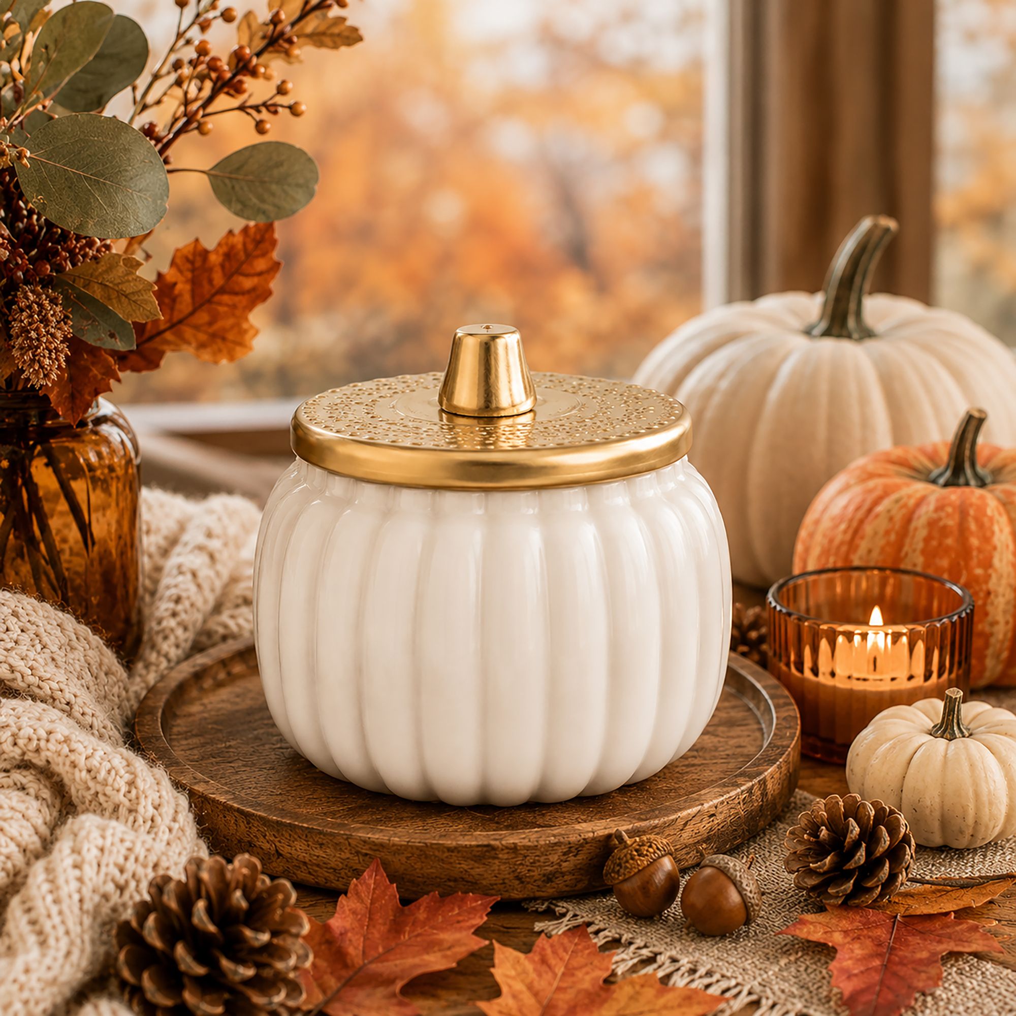 Ivory Harvest Ceramic Pumpkin Candle