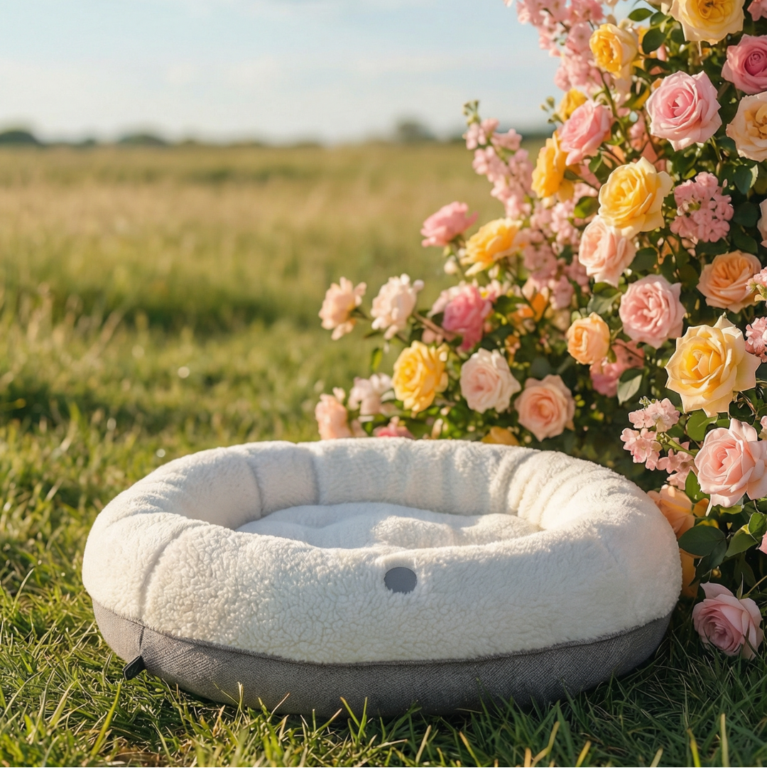 Chester & Lee Furry Beige Donut Dog Bed