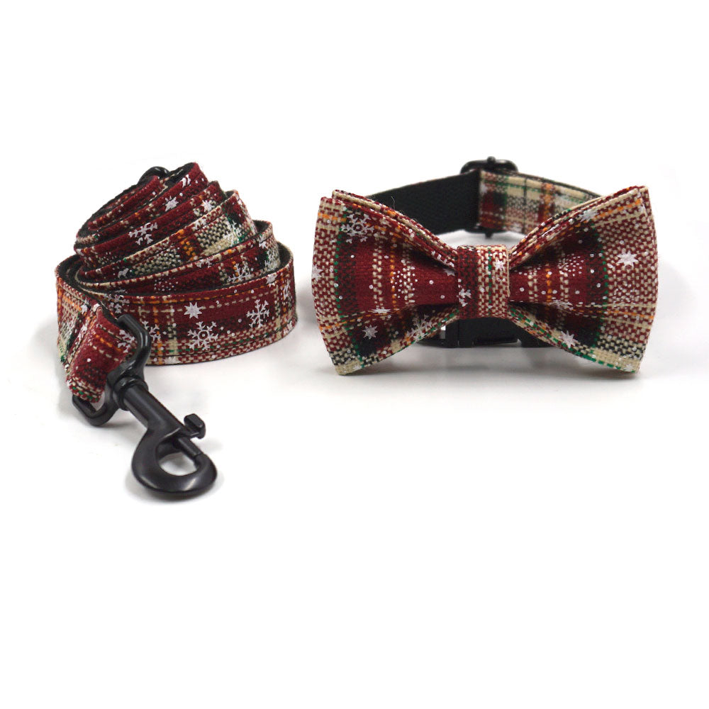 Holiday Tartan Set – Collar, Leash & Bowtie