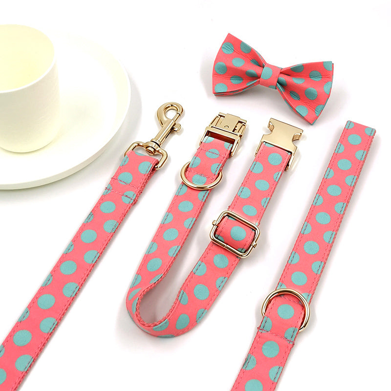 Coral Pop Set – Collar, Leash & Bowtie