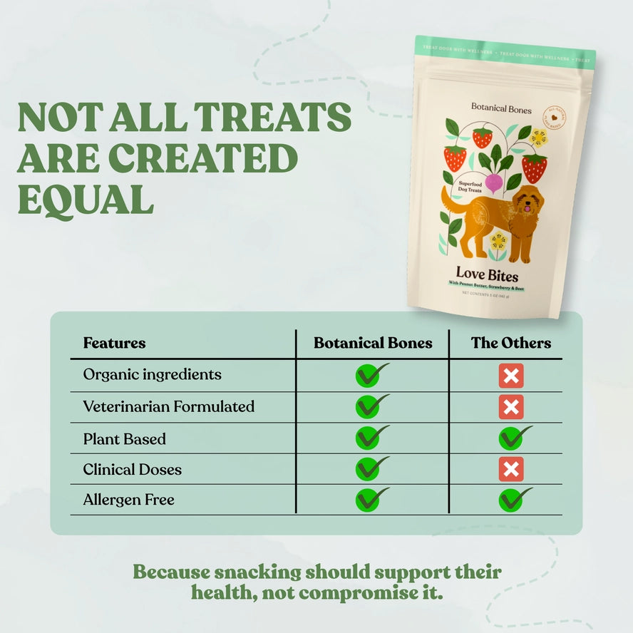 Botanical Bones Love Bites Peanut Butter, Strawberry & Beet Dog Treats – 5 oz.