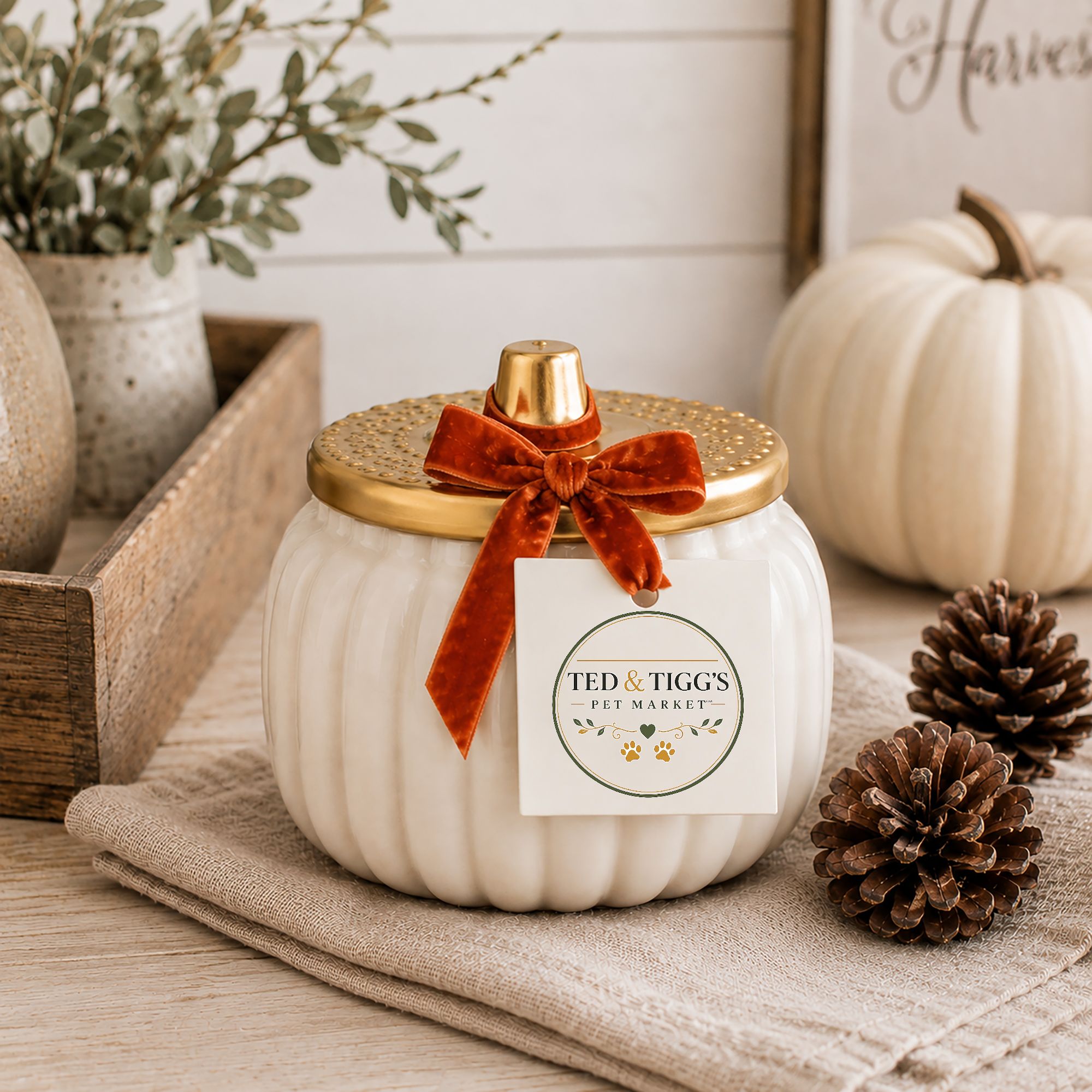Ivory Harvest Ceramic Pumpkin Candle