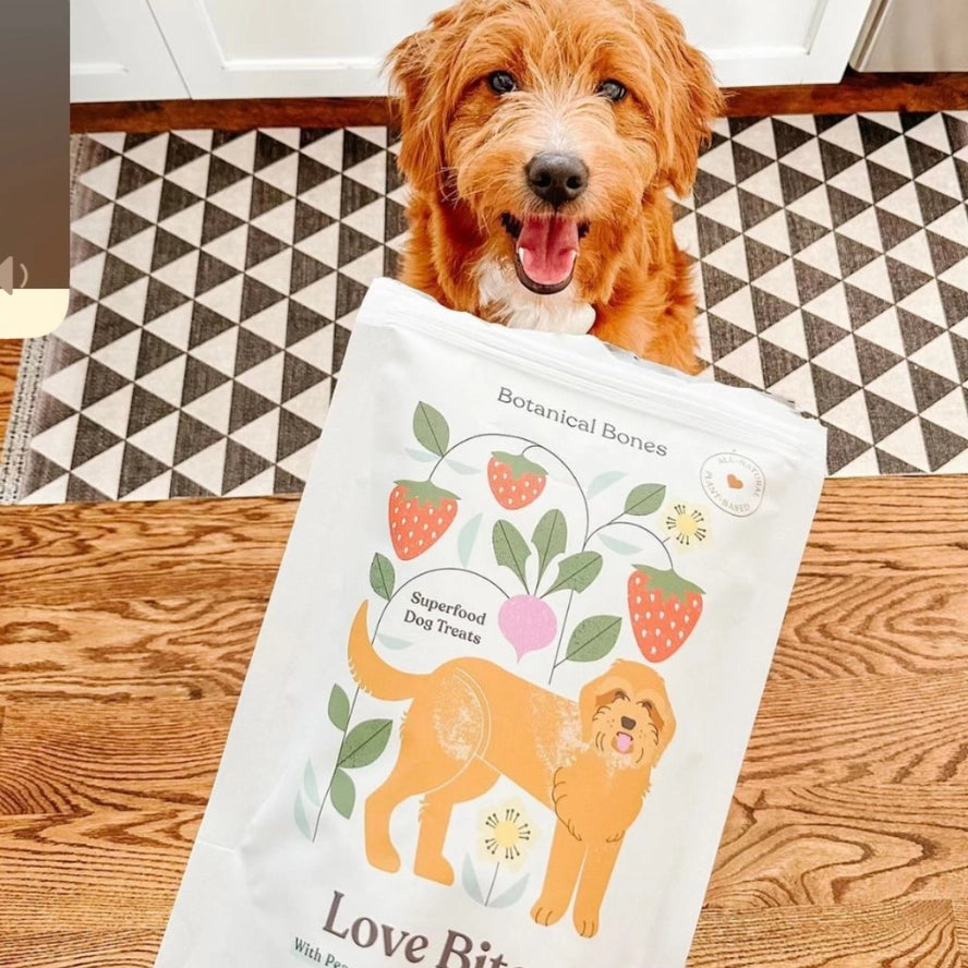 Botanical Bones Love Bites Peanut Butter, Strawberry & Beet Dog Treats – 5 oz.