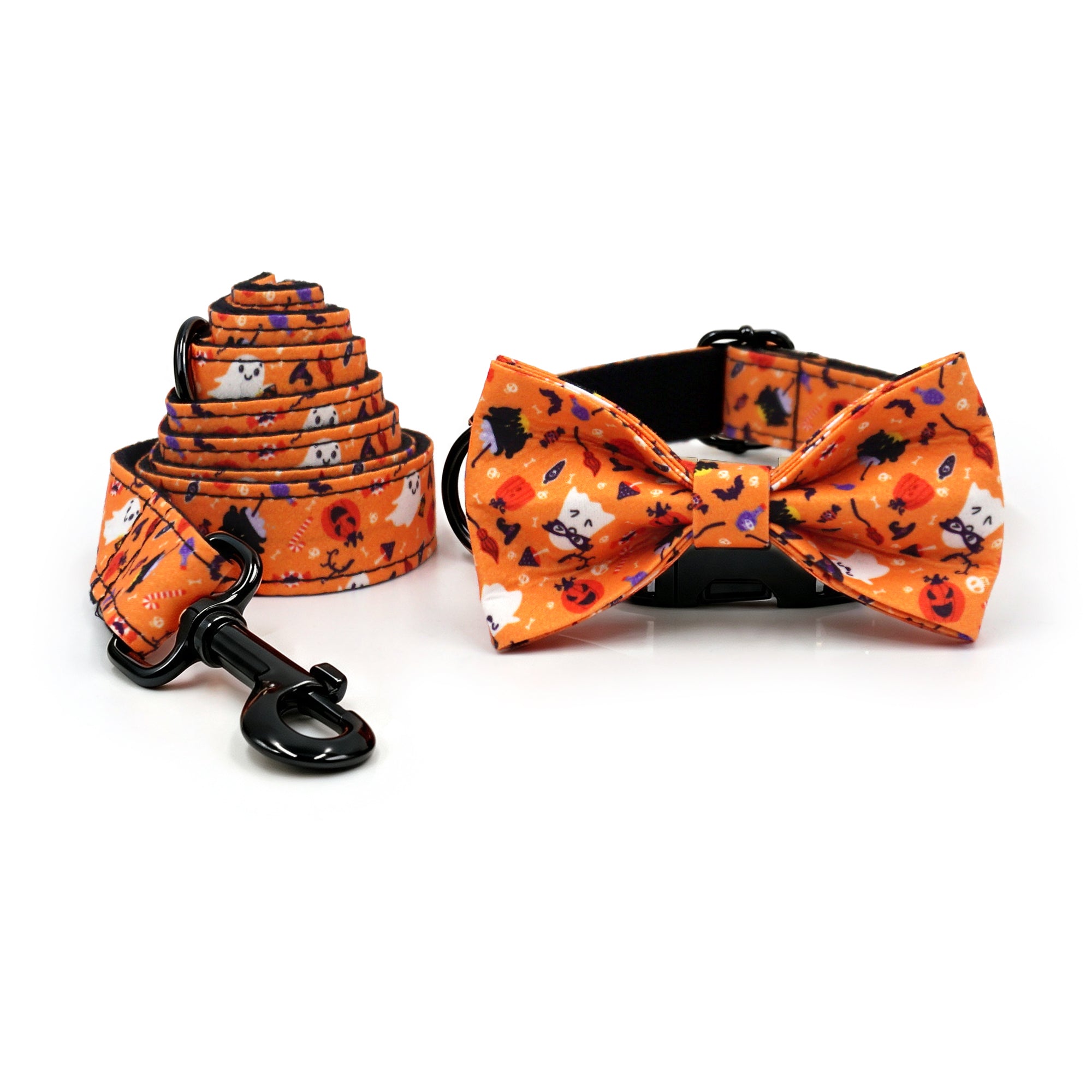 Tiny Pumpkin Patch Stroll Set – Collar, Leash & Bowtie