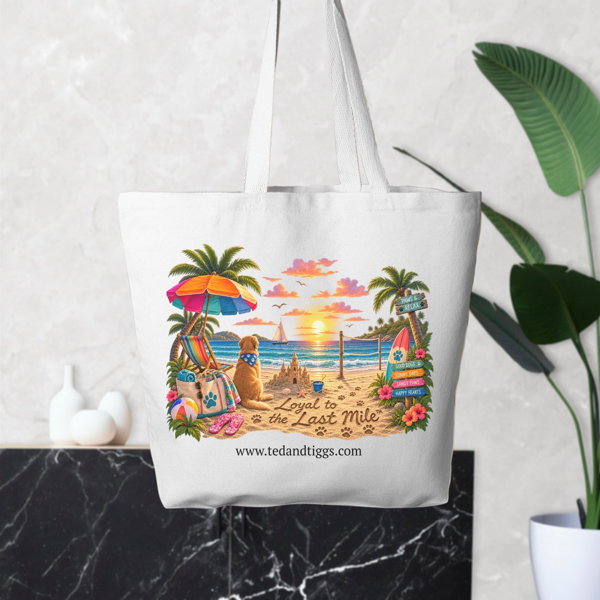Loyal to the Last Mile™ Tropical Beach Oversized Canvas Tote