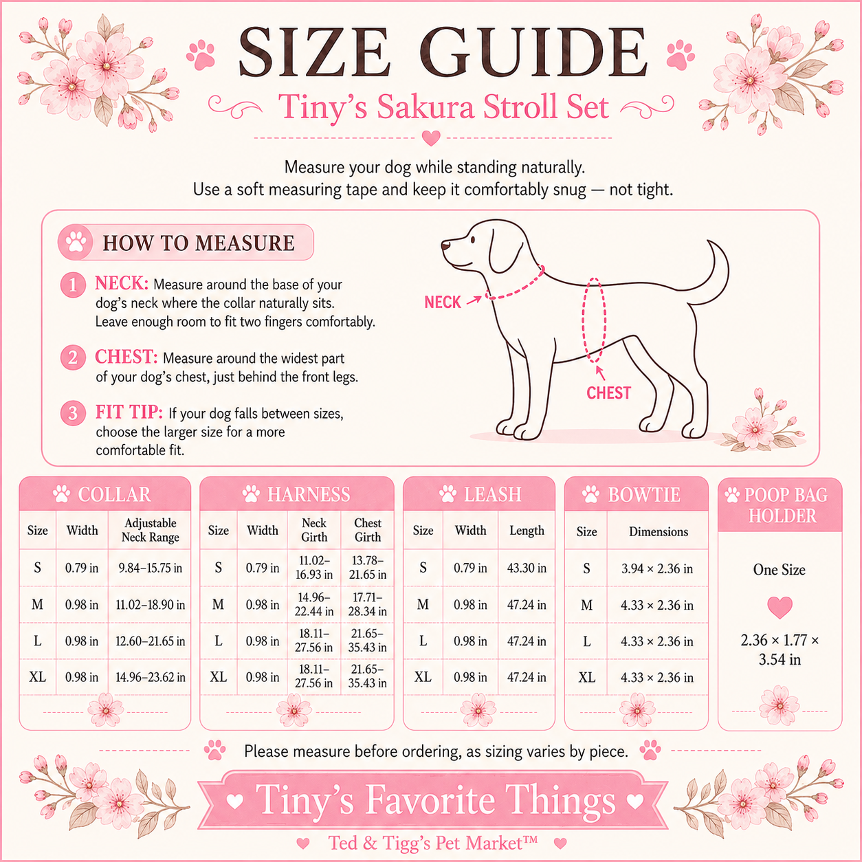 Tiny’s Sakura Stroll Set – Collar, Leash, Harness & Accessories