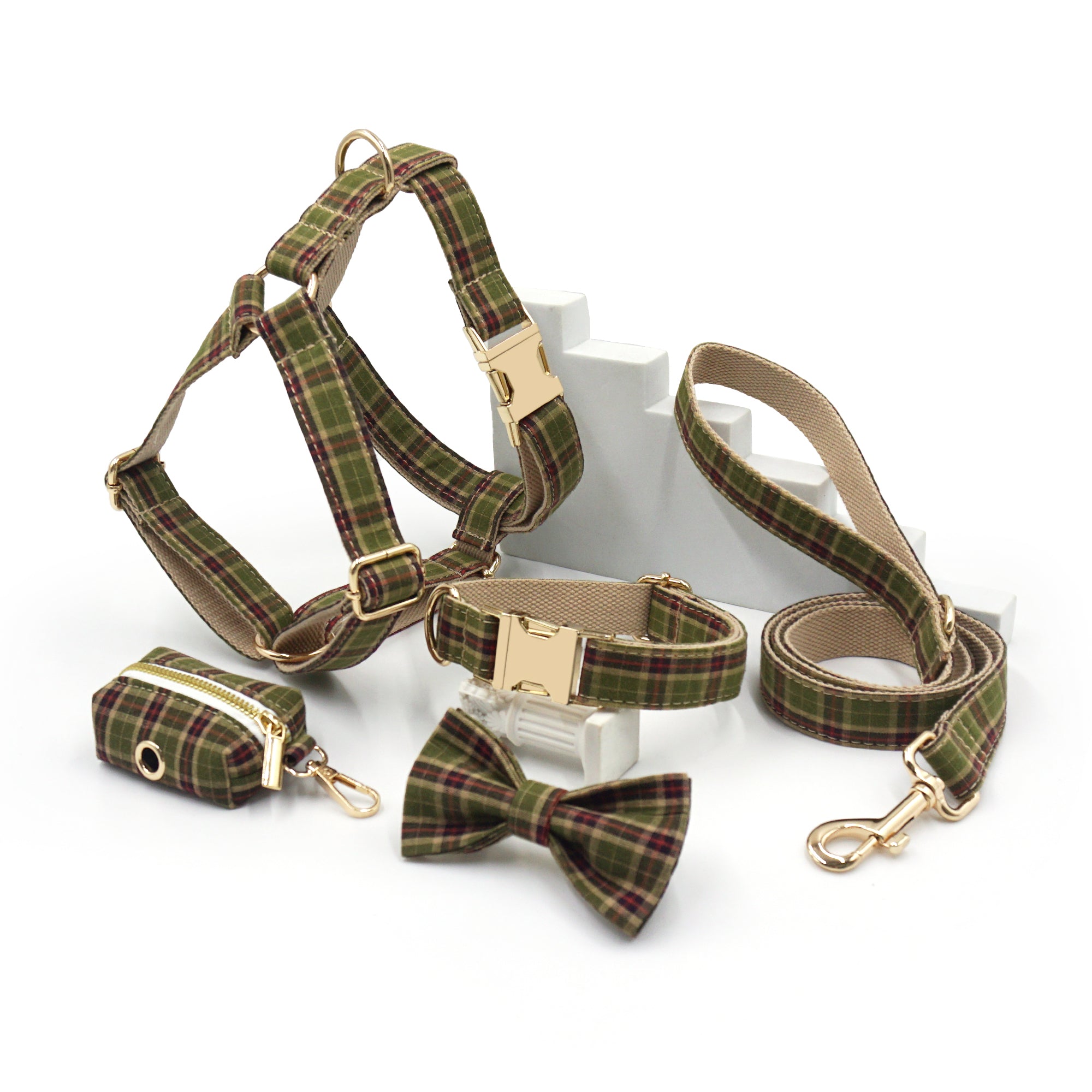 Tiggy’s Retro Green Set  - Collar, Leash, Harness and Accessories