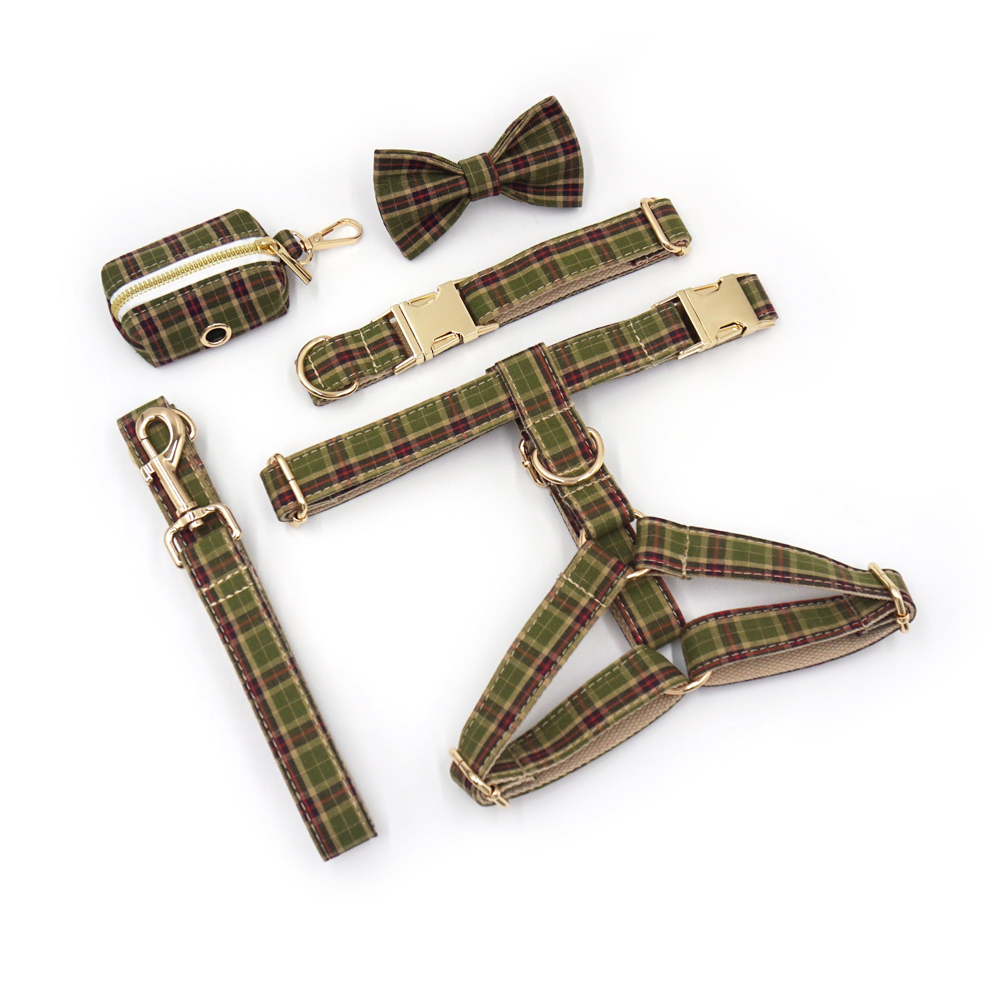 Tiggy’s Retro Green Set  - Collar, Leash, Harness and Accessories