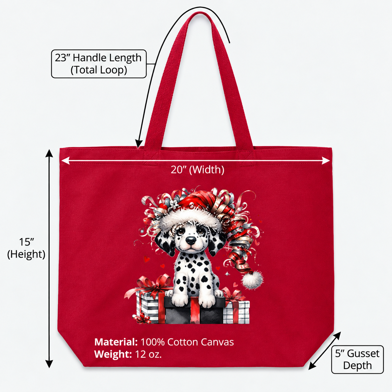 Festive Christmas Dog Jumbo Canvas Tote
