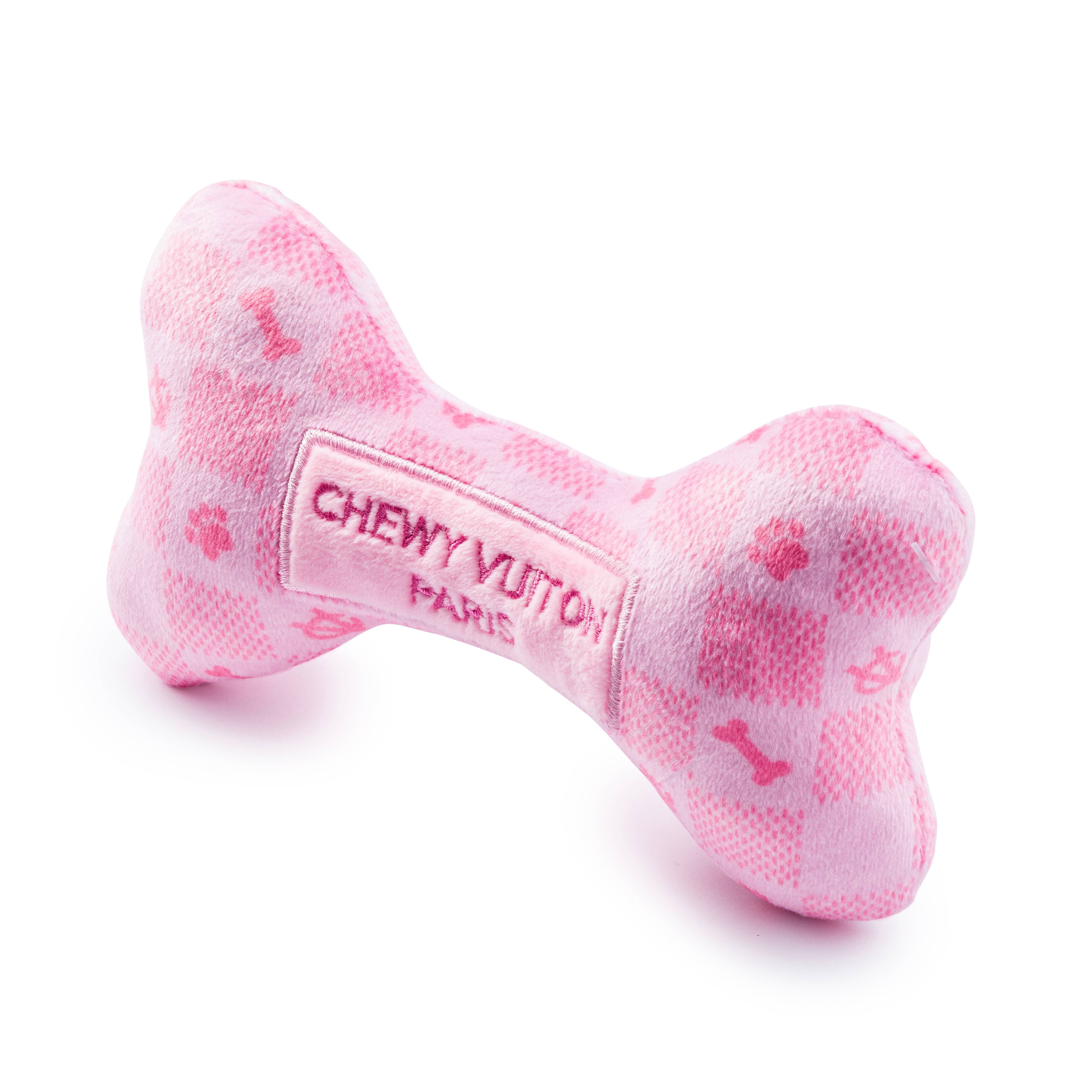 Pink Checker Chewy Vuiton Bone Squeaker Dog Toy by Haute Diggity Dog