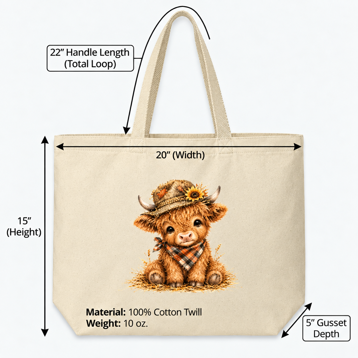 Fall Highland Cow Jumbo Cotton Tote
