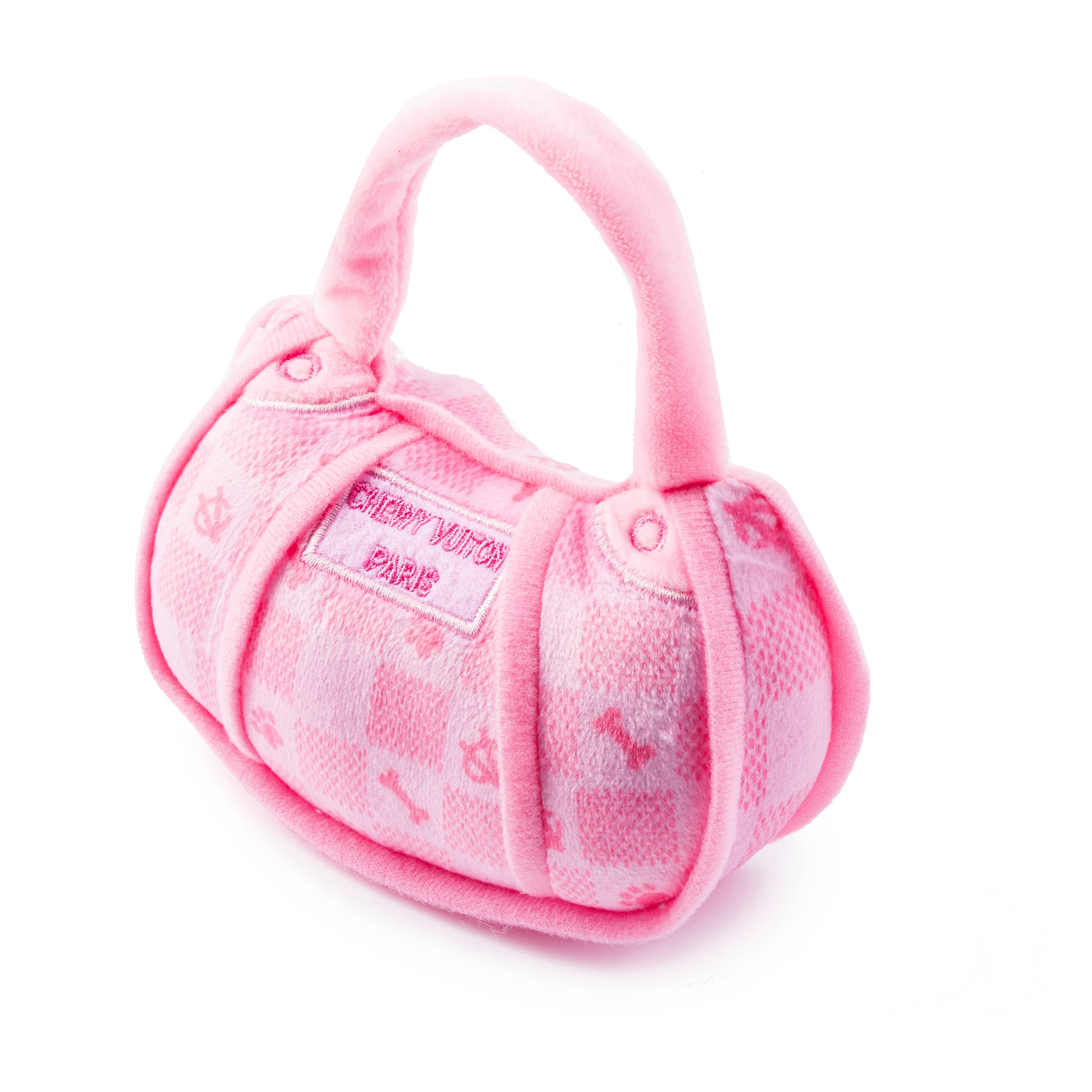 Pink Checker Chewy Vuiton Handbag Squeaker Dog Toy by Haute Diggity Dog