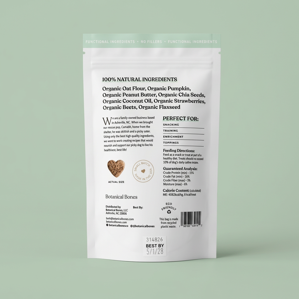 Botanical Bones Love Bites Peanut Butter, Strawberry & Beet Dog Treats – 5 oz.