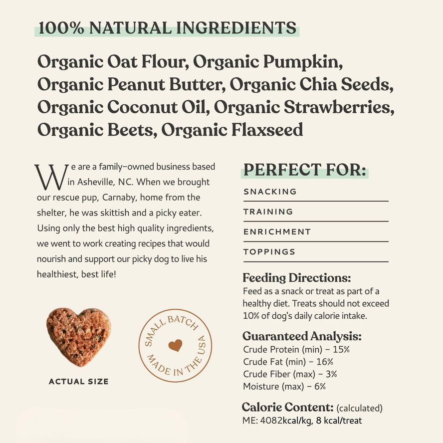 Botanical Bones Love Bites Peanut Butter, Strawberry & Beet Dog Treats – 5 oz.