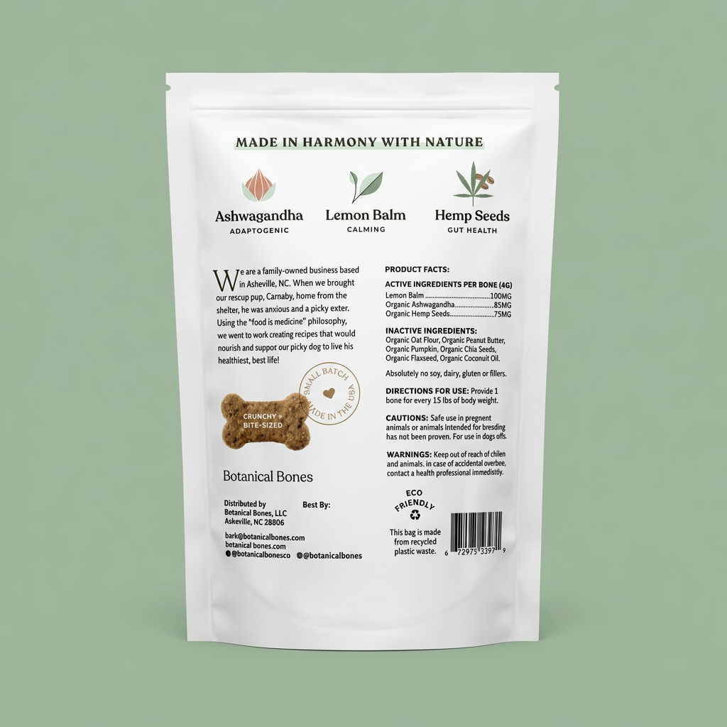 Botanical Bones Balance + Calm Peanut Butter Calming Dog Treats – 4 oz.