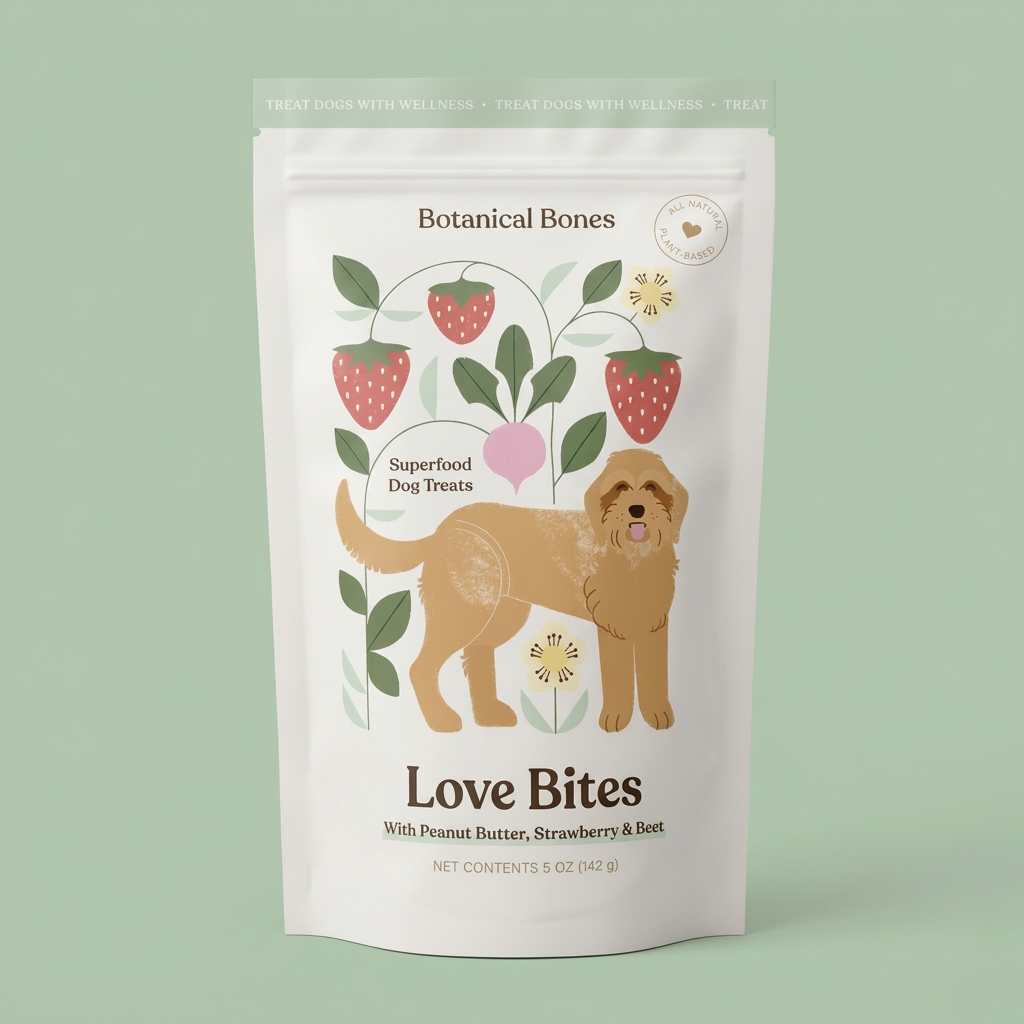 Botanical Bones Love Bites Peanut Butter, Strawberry & Beet Dog Treats – 5 oz.