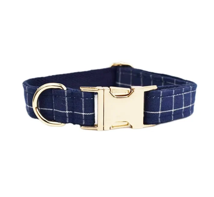 Teddy’s Blue Trail Plaid Set – Collar, Leash, Harness & Accessories