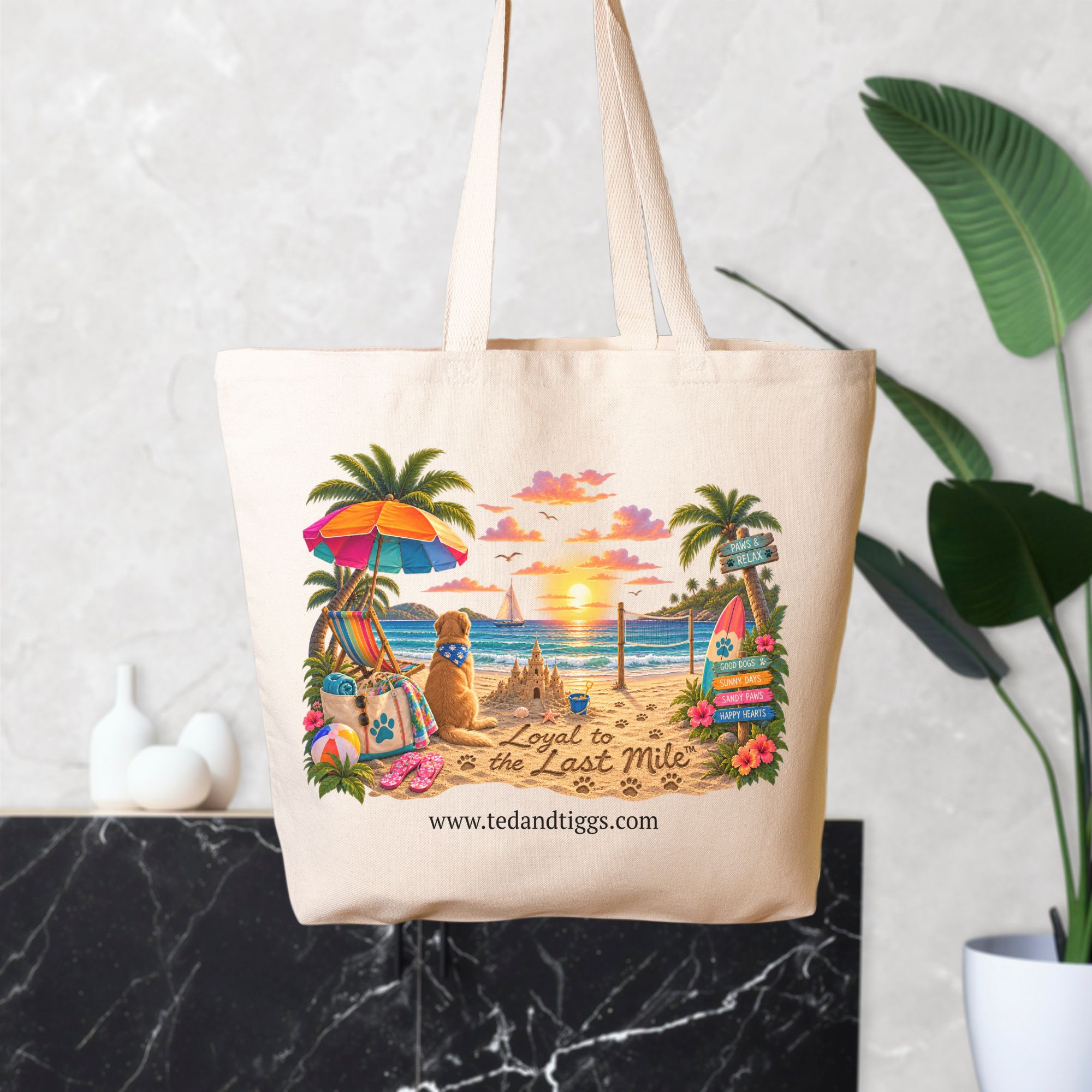 Loyal to the Last Mile™ Tropical Beach Oversized Canvas Tote
