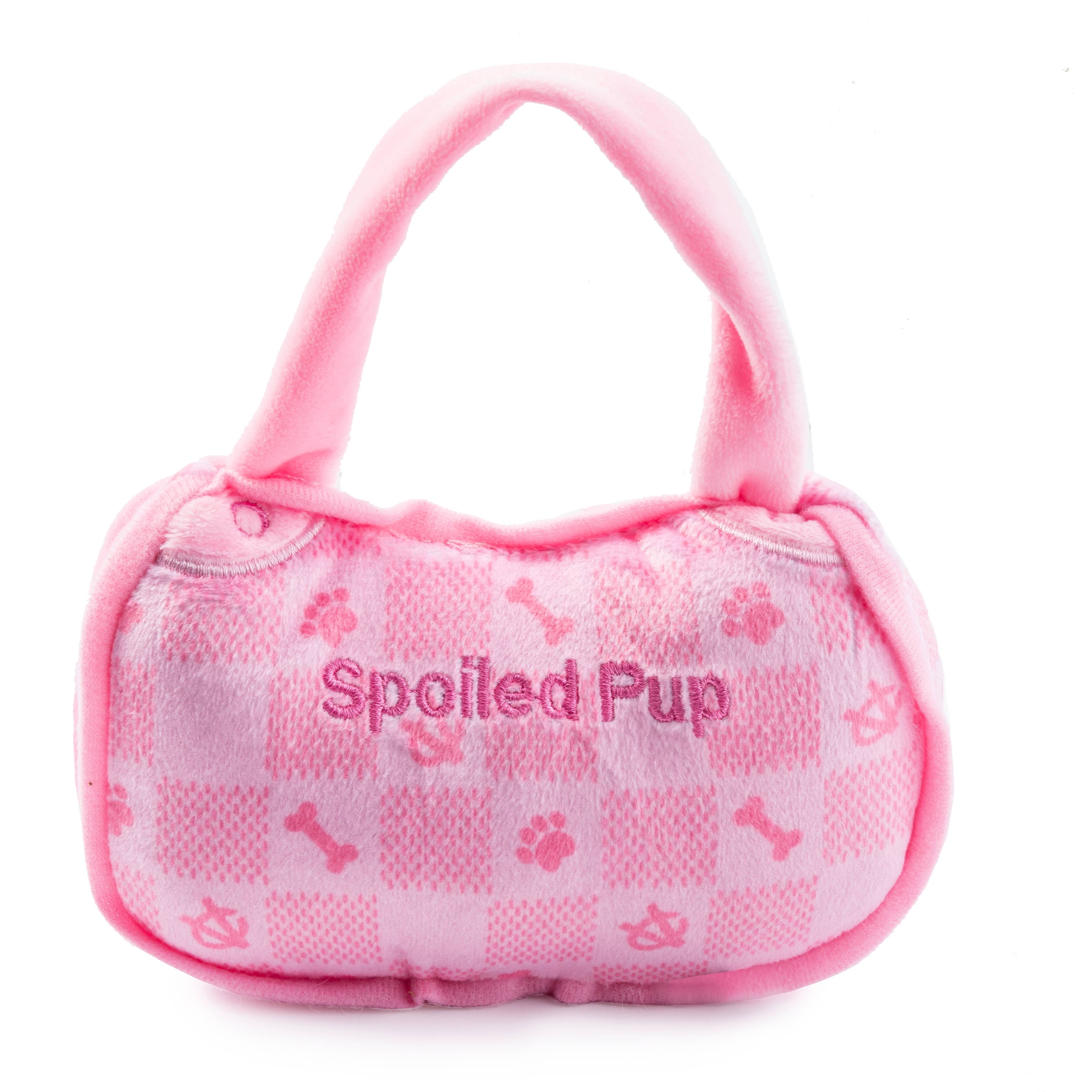 Pink Checker Chewy Vuiton Handbag Squeaker Dog Toy by Haute Diggity Dog