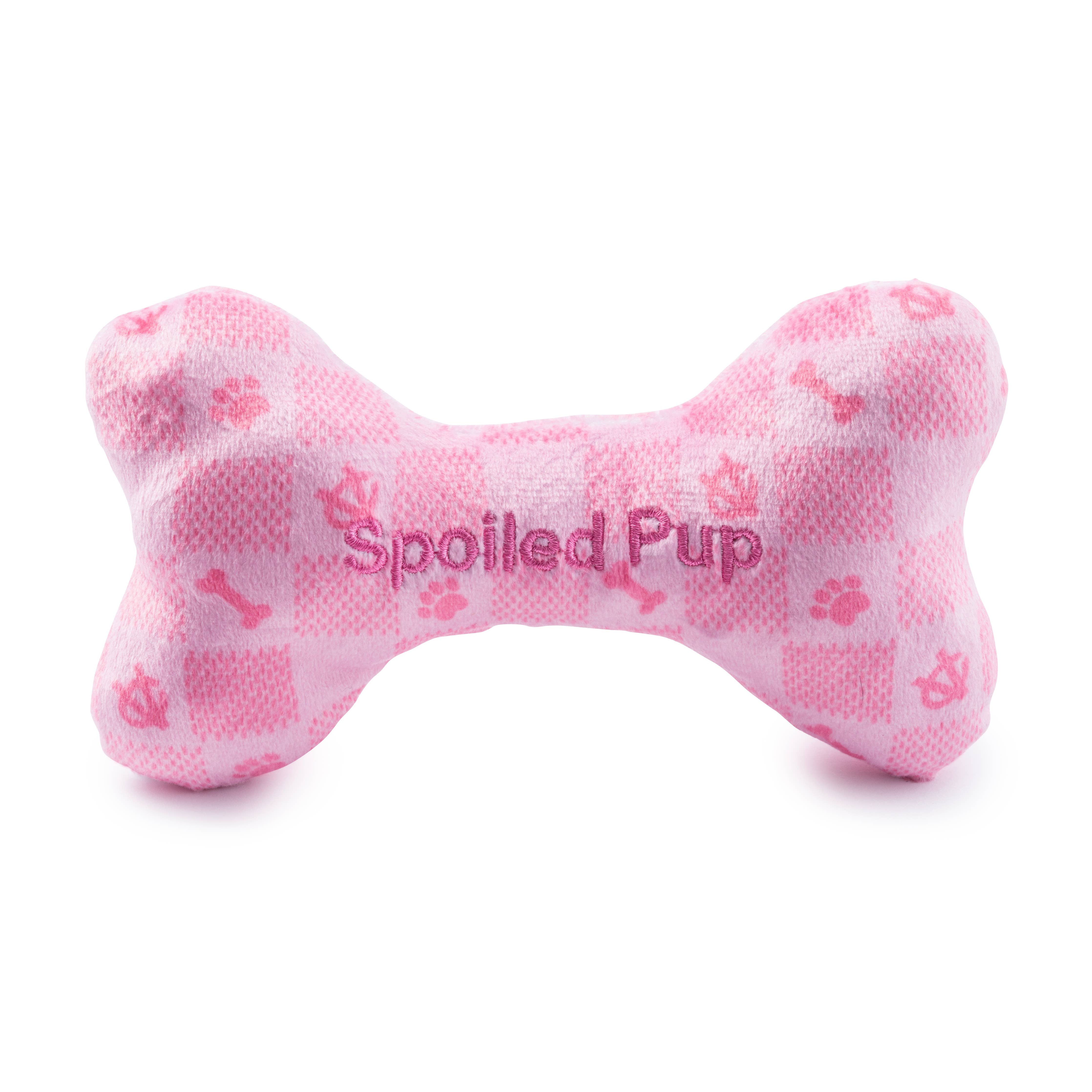 Pink Checker Chewy Vuiton Bone Squeaker Dog Toy by Haute Diggity Dog