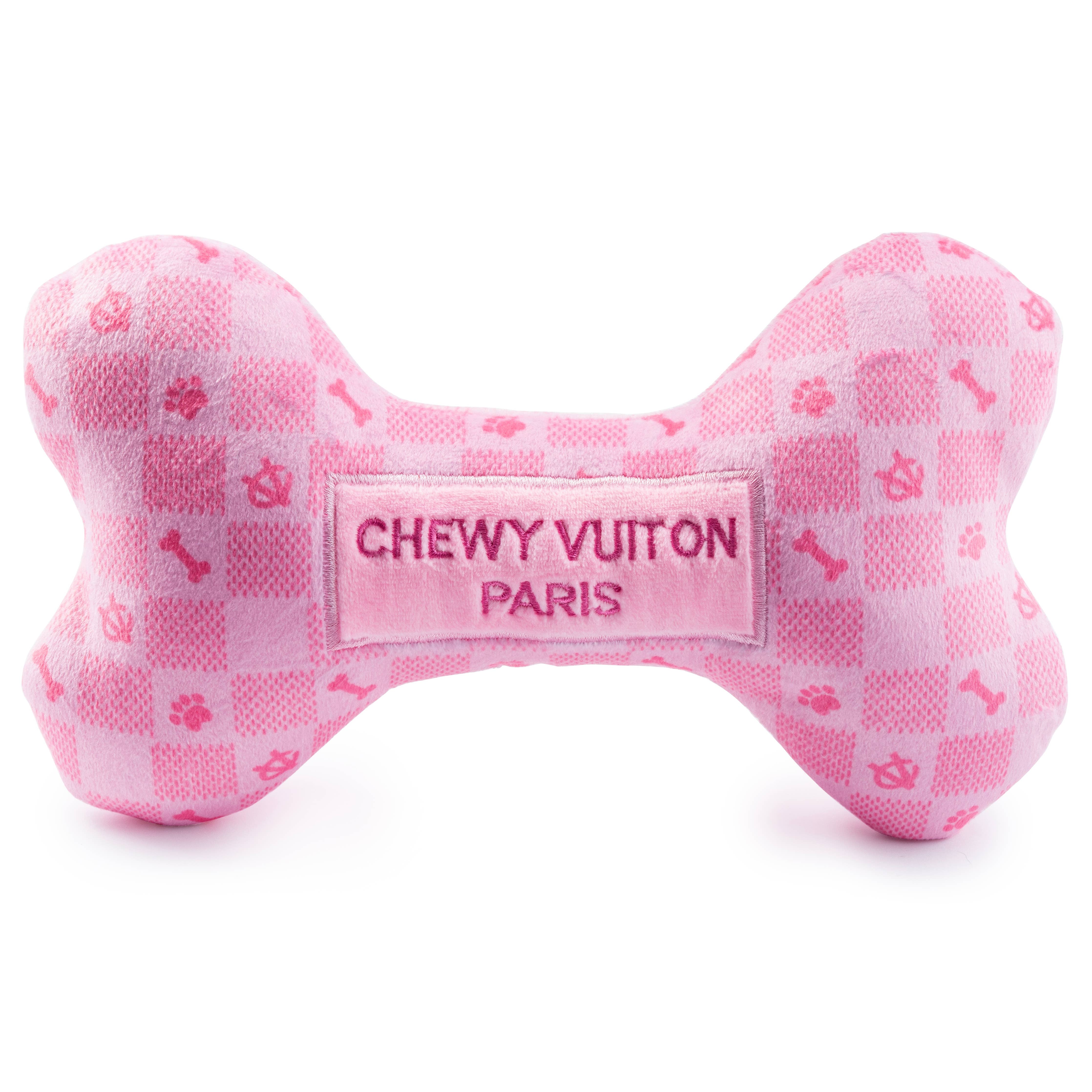 Pink Checker Chewy Vuiton Bone Squeaker Dog Toy by Haute Diggity Dog