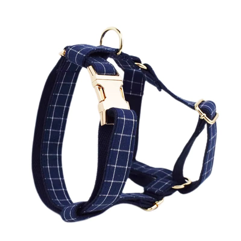 Teddy’s Blue Trail Plaid Set – Collar, Leash, Harness & Accessories