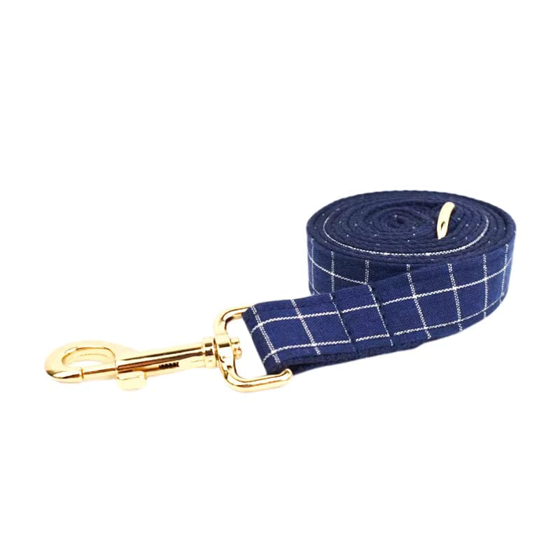 Teddy’s Blue Trail Plaid Set – Collar, Leash, Harness & Accessories