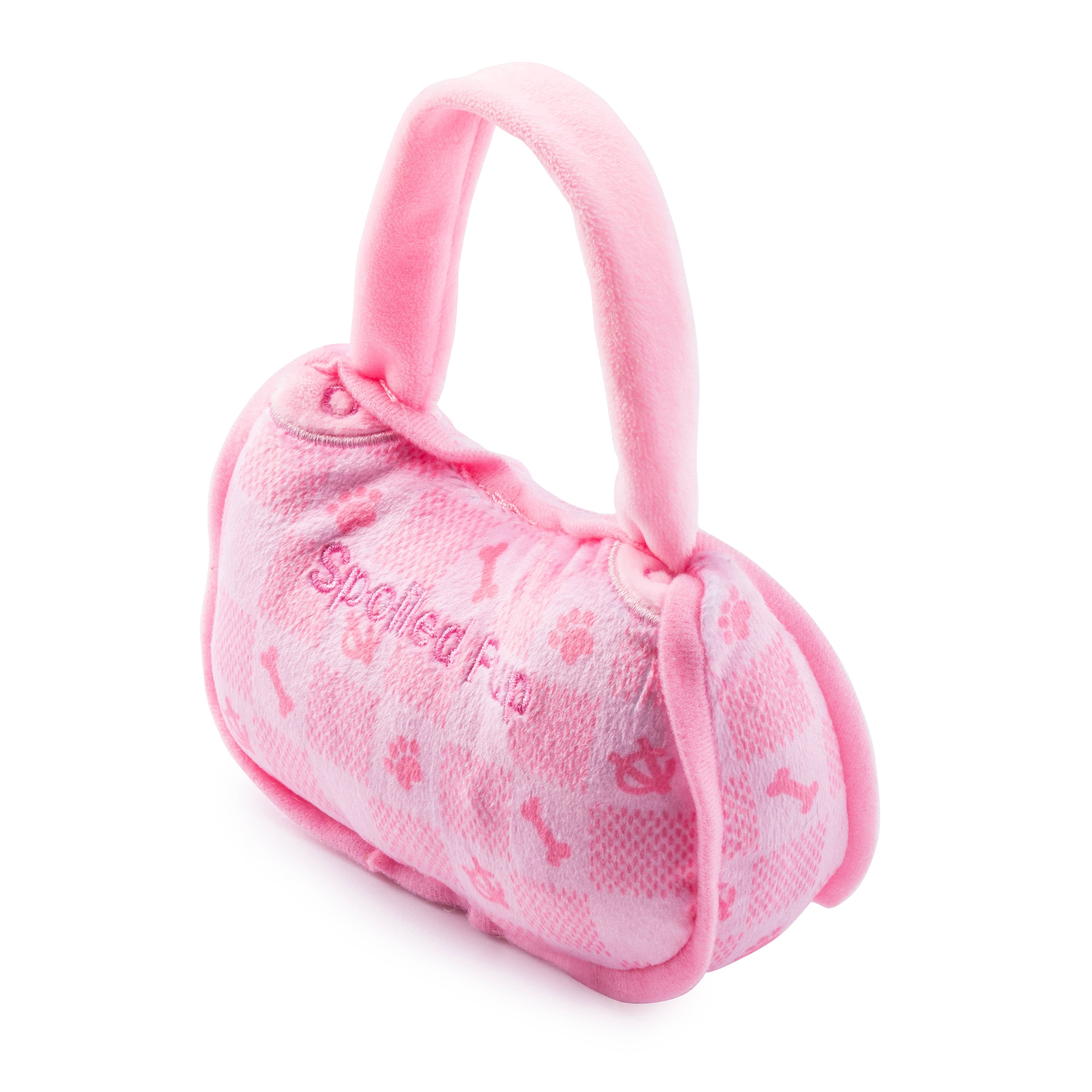 Pink Checker Chewy Vuiton Handbag Squeaker Dog Toy by Haute Diggity Dog